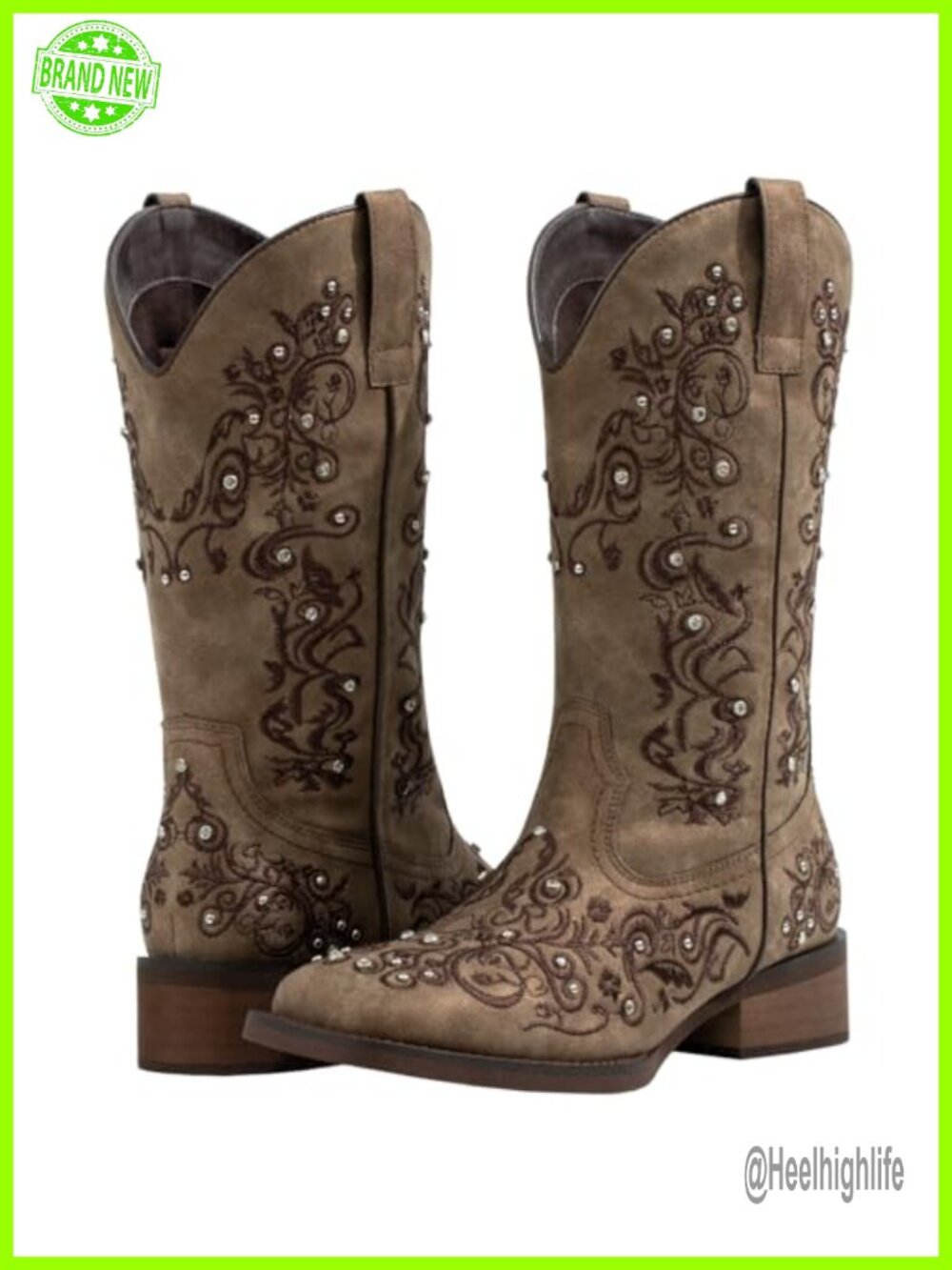 SheSole Women's Mid-Calf Western Cowboy Boots Embroidered Square Toe